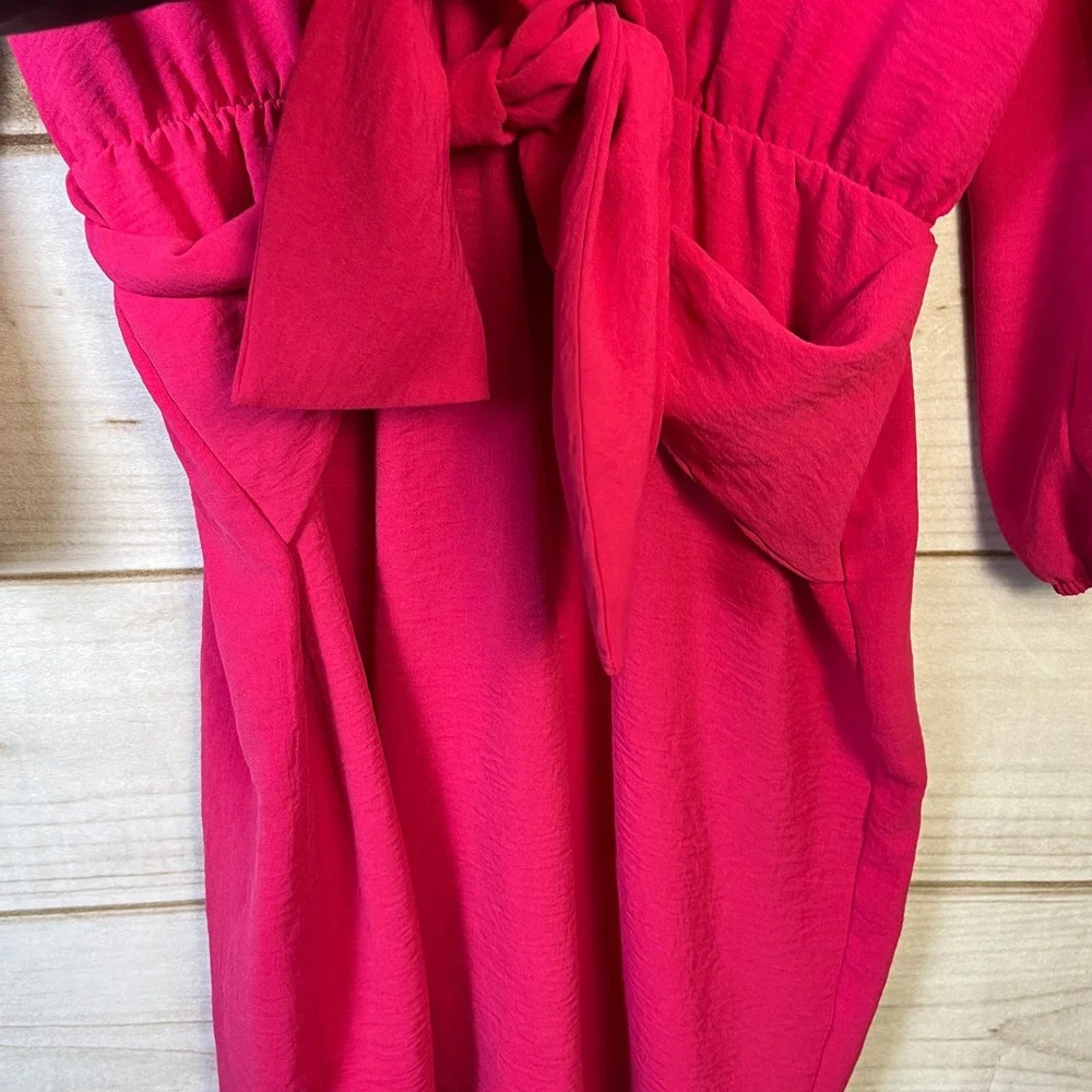 fraiche by j Womens Wrap Dress Pink V Neck Long Sleeve‎ Tie Waist ALine Size M
